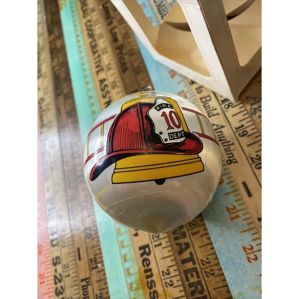 VINTAGE Satin Ball Firefighter Fire Dept 10 Christmas Ornament Fire Engine 80s